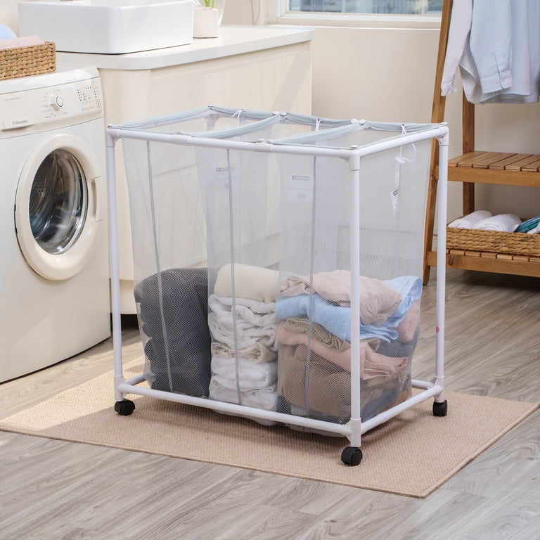 Mainstays Soft Silver 3 Bag Mesh Rolling Laundry Sorter Cart with