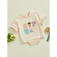 thumbnail image 2 of Bagilaanoe Newborn Baby Girl Boy Easter Rompers Letter Embroidery Short Sleeve Bodysuits 3M 6M 12M 18M Infant Casual One Piece Short Jumpsuit, 2 of 8