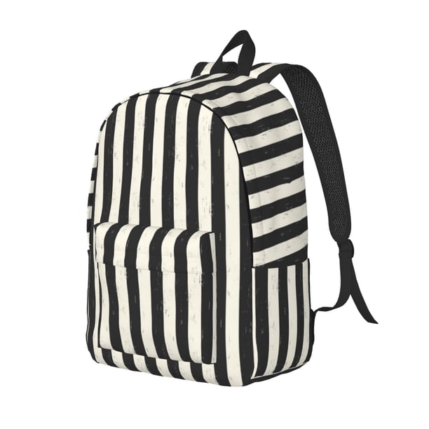 Easygdp Black And White Thick Stripes Mochila de Lona Resistente para Laptop, Compatible con Laptops de 15 a 17 pulgadas, Ideal para Escuela, Trabajo y Viajes-Small