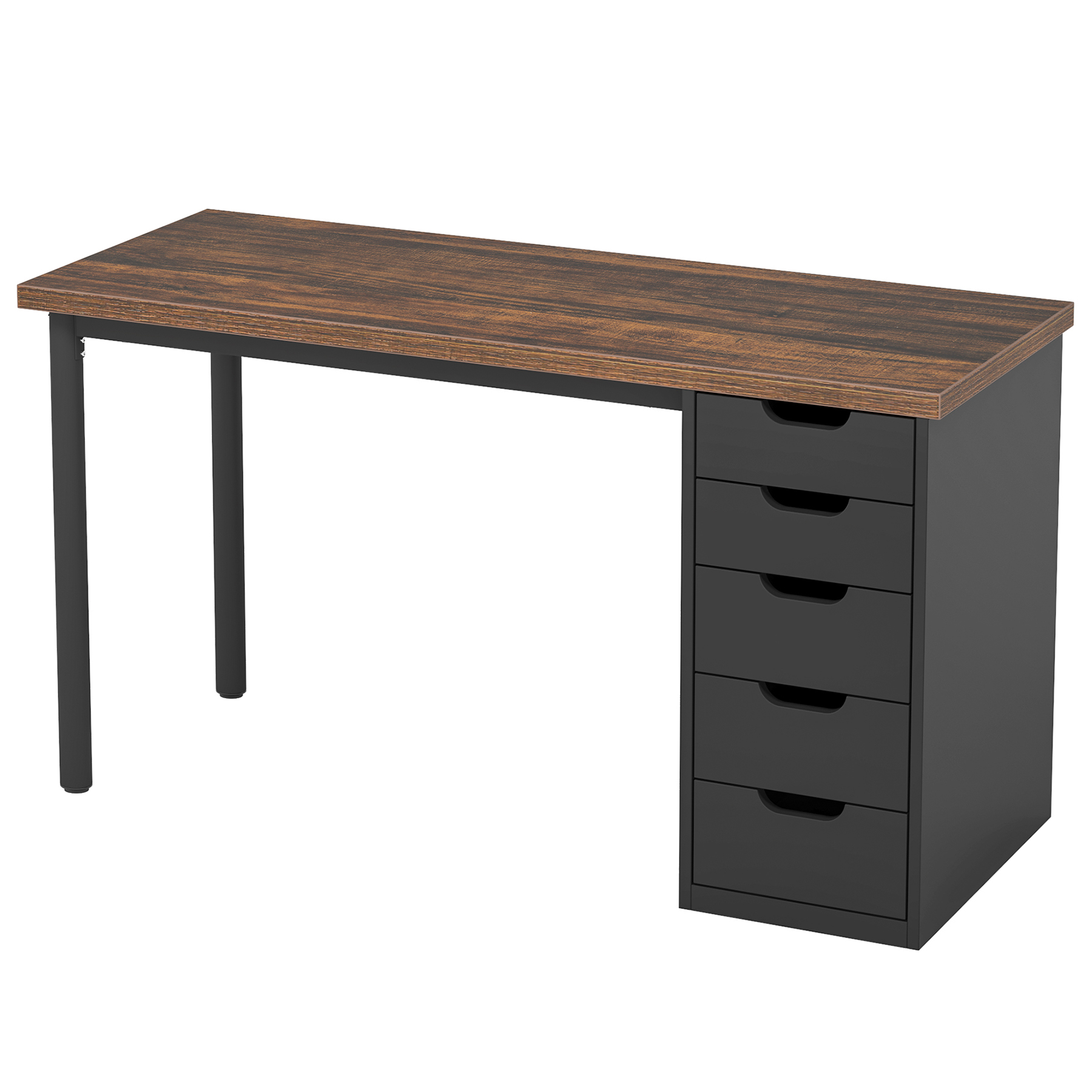 Fnova 47.24" Computer Desk with 5 Drawers, Reversible File Cabinet, Writing Workstation for Home Office Bedroom Study Makeup Vanity Desk Furniture