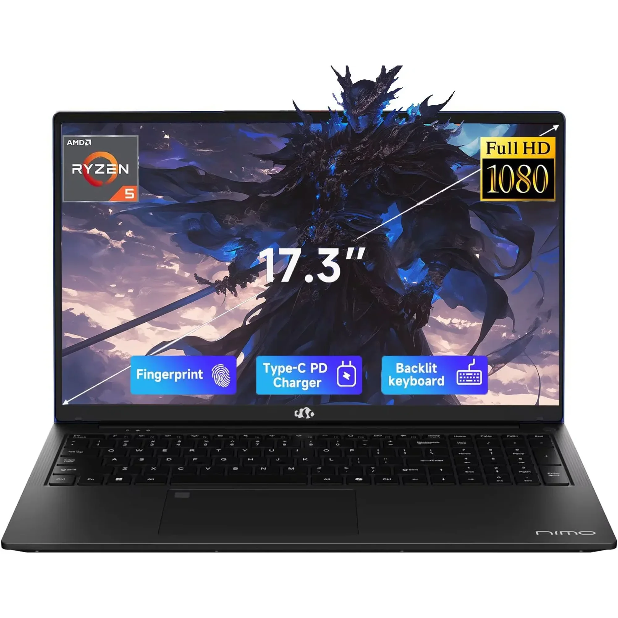 ESOOR 17.3" FHD IPS Gaming Laptop - AMD Ryzen 5 6600H (6-Core) Computer with Radeon 660M, 32GB DDR5 RAM, 1TB SSD, Backlit Keyboard, 100W Type-C, Fingerprint,Windows 11-Blue