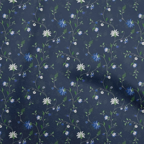 oneOone Cotton Silk Navy Blue Fabric Floral Sewing Craft Projects Fabric Prints By Yard 42 Inch Wide