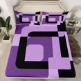thumbnail image 2 of Homewish Minimalist Geometric Square Twin Sheet Sets,Modern Abstract Artistic Twin Fitted Sheet,Purple Black Flat Sheet For Boys Kids,Microfiber Bedroom Decor,3-Piece, 2 of 7
