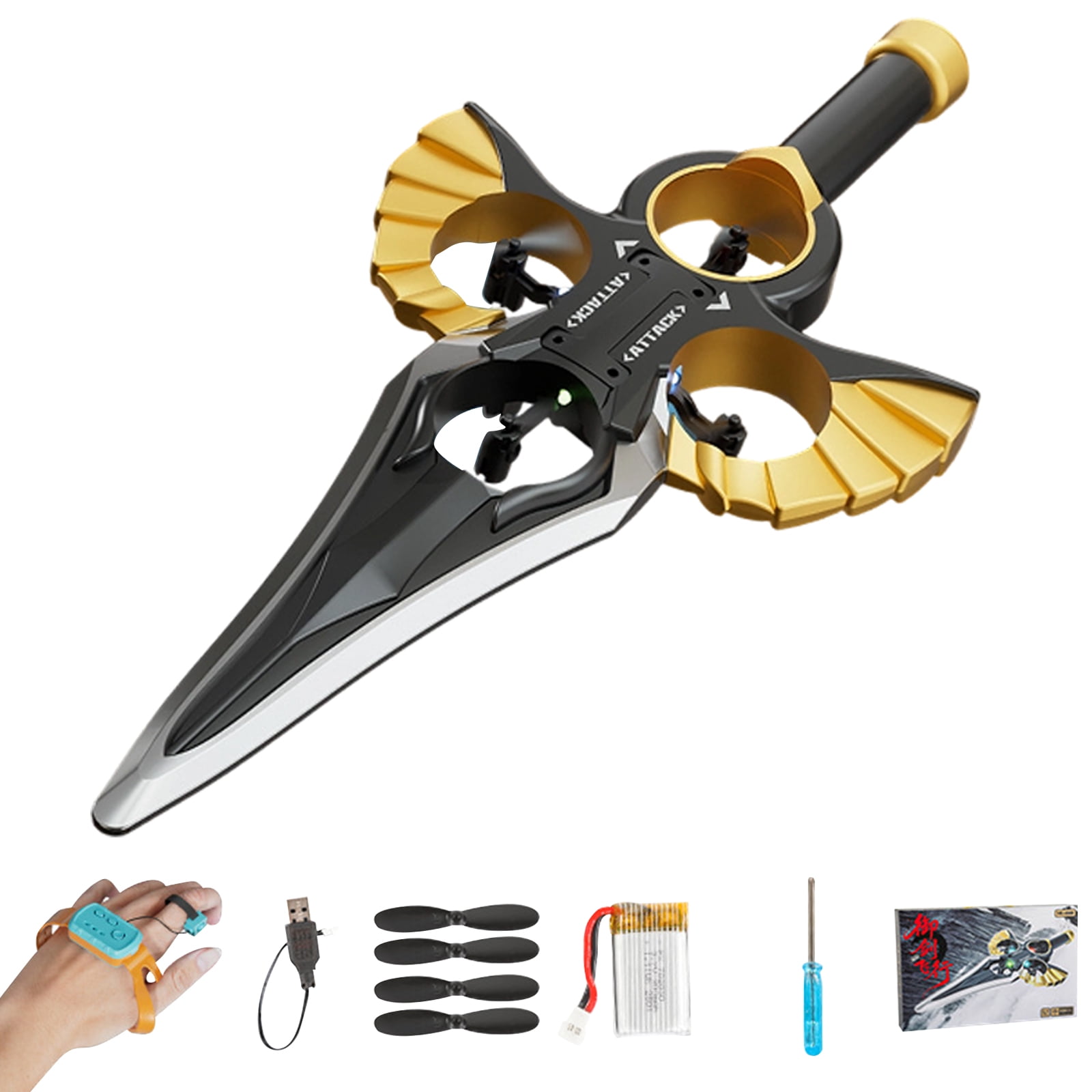 Attack New Model Remote Control Flying Sword Drone, 360° Flip Effect With Lighting Flexible Gesture Control, Suitable For Beginners And S Easy To Use Perfect For Indoor-Gold
