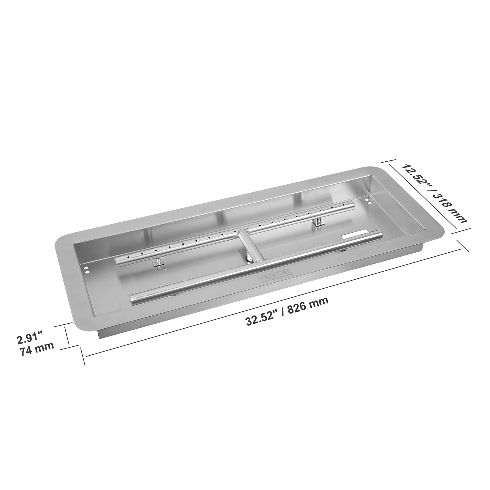 VEVOR 30x10 inch Drop-in Fire Pit Pan Fire Pit H-shape Burner Kit 125,000 BTU