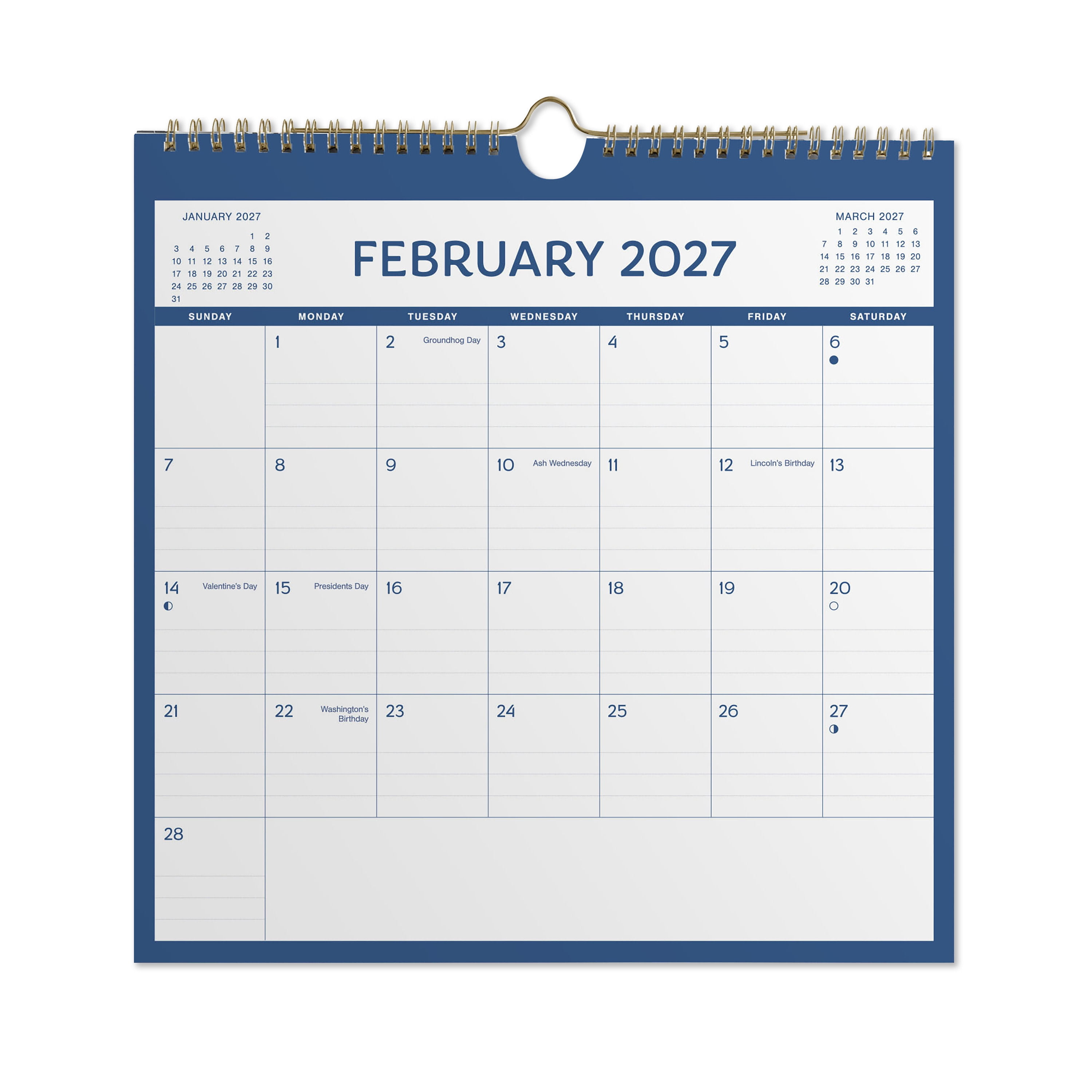 2027 Pen+Gear Spiral Blue Calendar 12x12 January-December Gridded