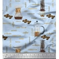 thumbnail image 1 of Soimoi Blue Cotton Duck Fabric Text & Coffee Maker Kitchen Print Fabric by the Yard 56 Inch Wide, 1 of 3