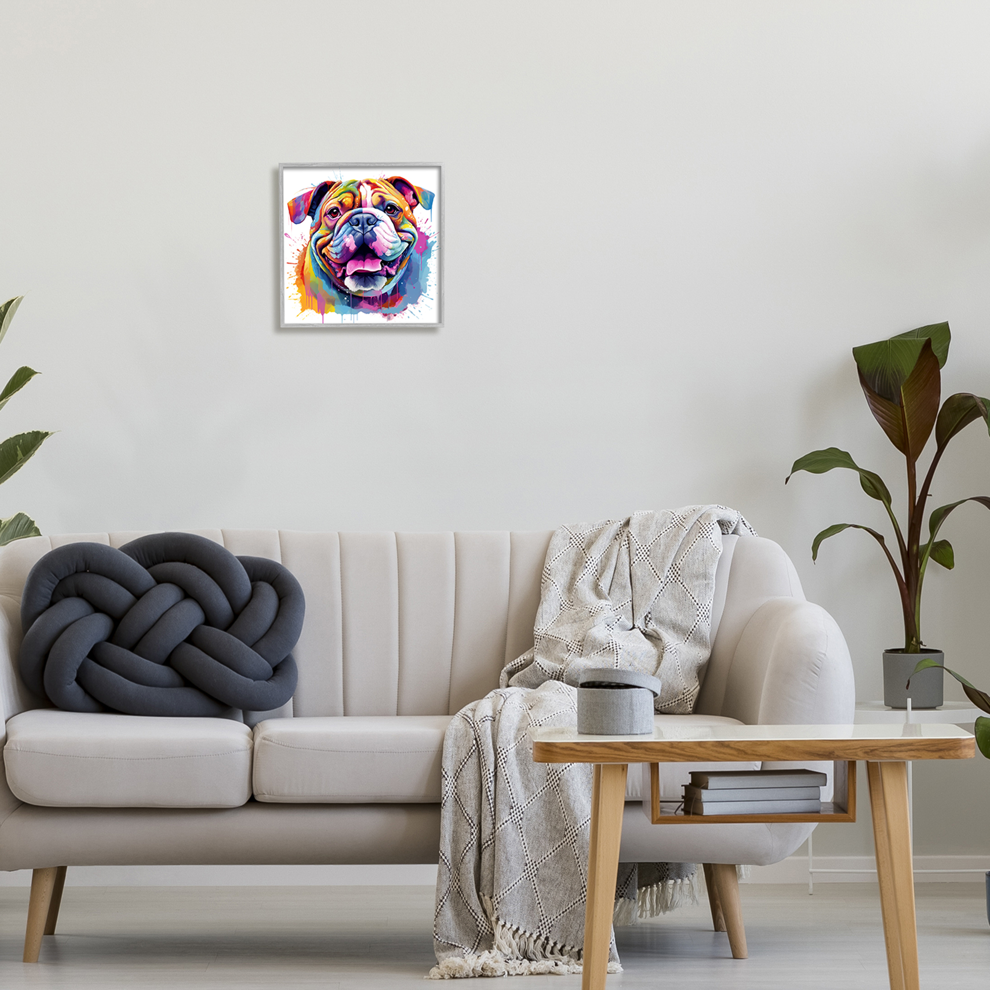 Stupell Industries Bulldog with Modern Splash Animals & Insects Painting Gray Framed Art Print Wall Art, 12 x 12