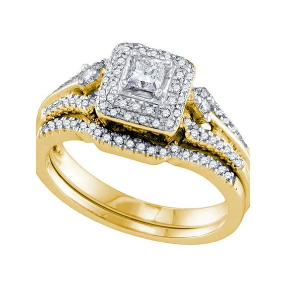14kt Yellow Gold Womens Princess Diamond Bridal Wedding Engagement Ring Band Set 1/2 Cttw