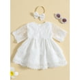thumbnail image 3 of Coduop Toddler Baby Girl Princess Dresses,Half Sleeve Round Neck Lace Dress,with Headband, 3 of 9
