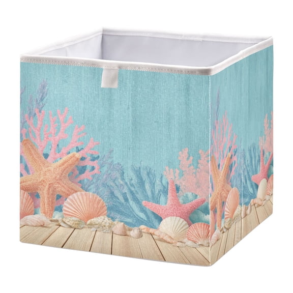 Foldable Fabric Storage Bin Home Cubes Clothing Organizer Bins Large Collapsible Box Basket for Home Organizer Colorful Starfish and Seashells