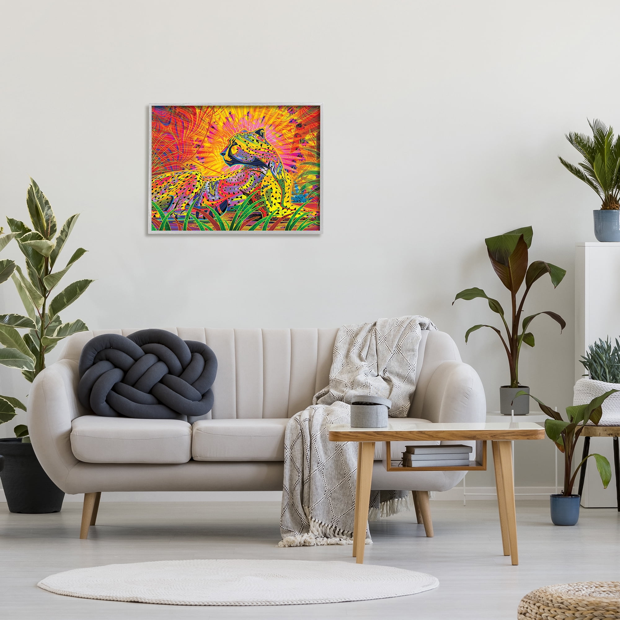 Stupell Industries Fractal Patterned Leopard Animals & Insects Painting Gray Framed Art Print Wall Art, 30 x 24