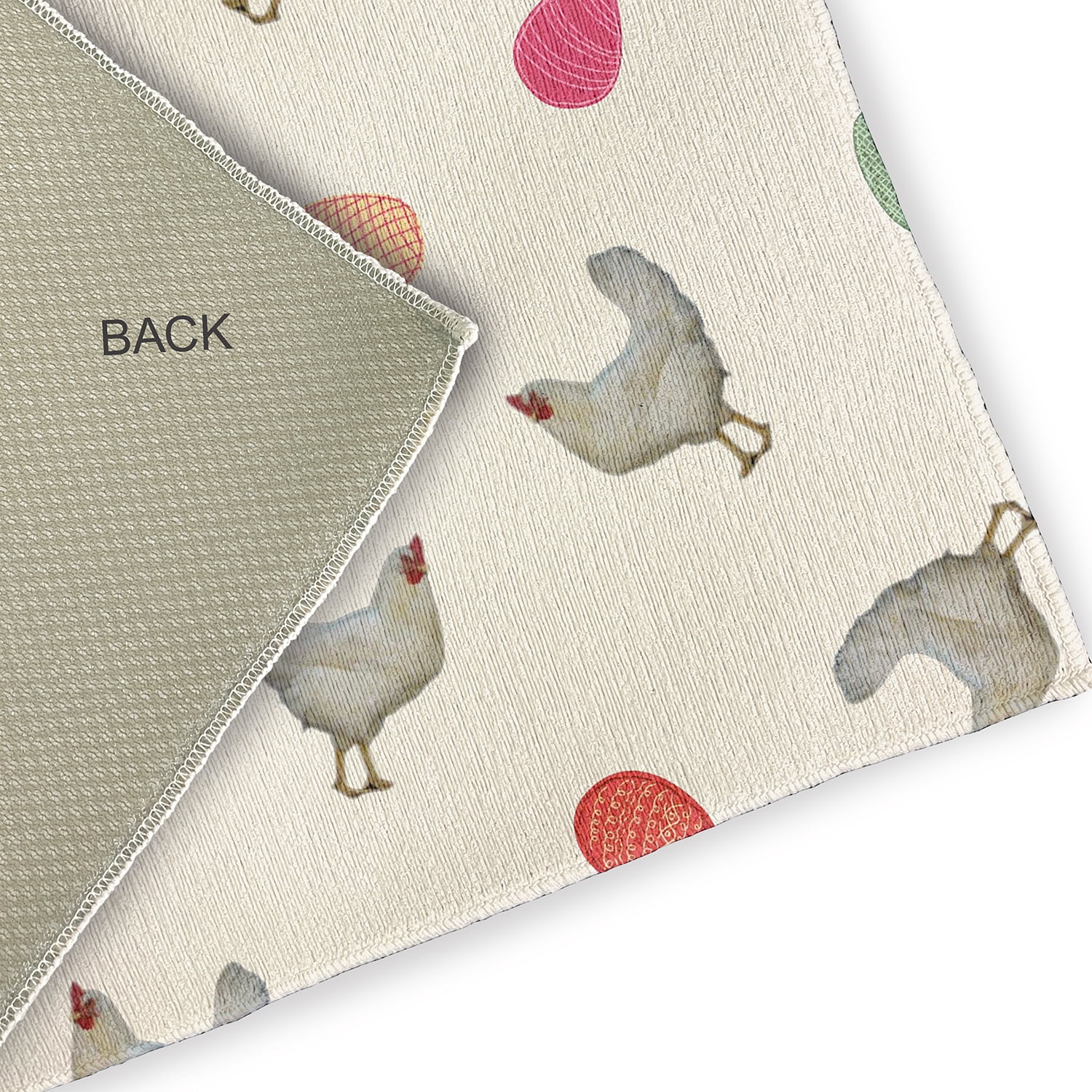 Simply Daisy 5' Round Whisper White Chickens and Eggs Easter Chenille Indoor/Outdoor Rug