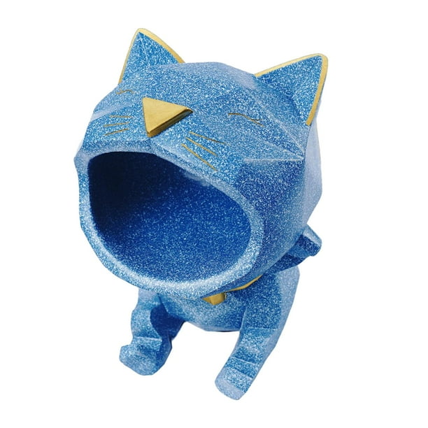 Caja de almacenamiento con forma de gato, caja grande para guardar llaves, llavero, soporte para teléfono. Azul