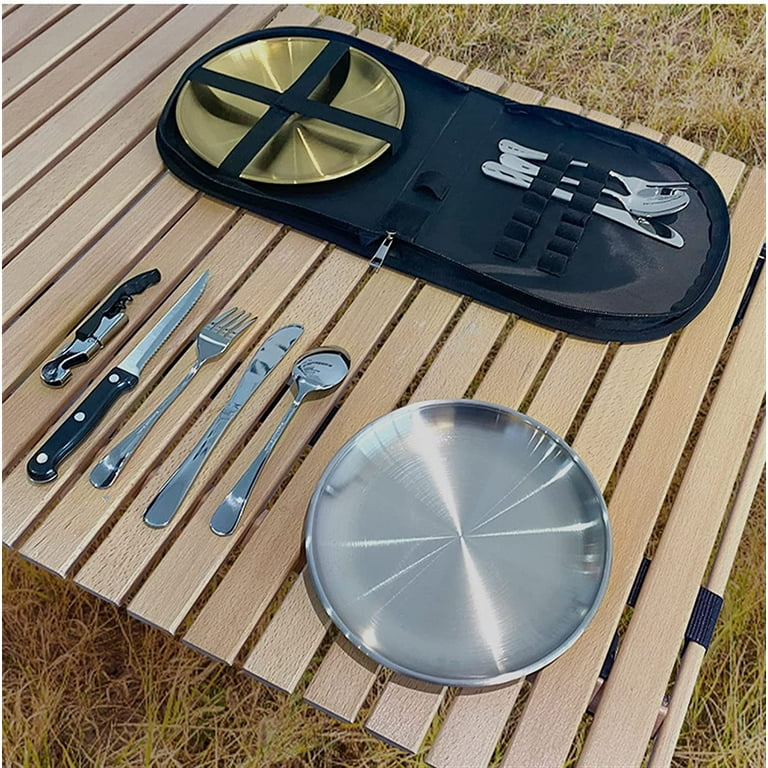 Acelane Camping Mess Kit Camping Plates Dishes Stainless Steel Camping  Utensils Set Tableware Dinnerware with Bowls Cups Cutlery 1-2 Person for  Backpacking, Hiking, Picnic, BBQ, RV Travel