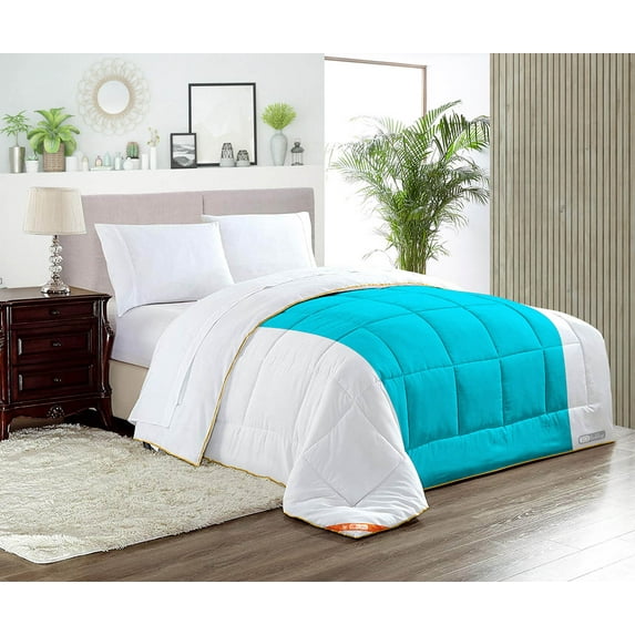SGI Super King Plus Contrast Comforter Set Microfiber Fill 3 Piece Turquoise Blue