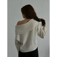 thumbnail image 6 of Women Off Shoulder Sweater Top Long Sleeve Knitted Pullover Casual Loose Oversized Trendy Vintage Knitwear Tops White M, 6 of 8