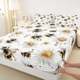 thumbnail image 3 of Manfei Country Floral Daisy Queen Sheet Sets,Rustic Flying Bee Flat Sheet,White Yellow Black Queen Fitted Sheet For Teens,Super Cozy Room Decor,4pcs, 3 of 7