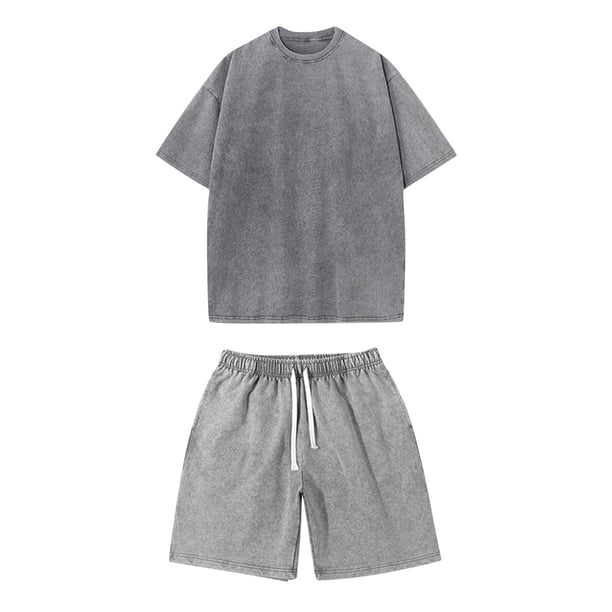 Trajes para Hombres Traje de Ajuste Clásico Verano Cuello Redondo Pantalones Cortos de Manga Corta Traje Dividido de Algodón Lavado