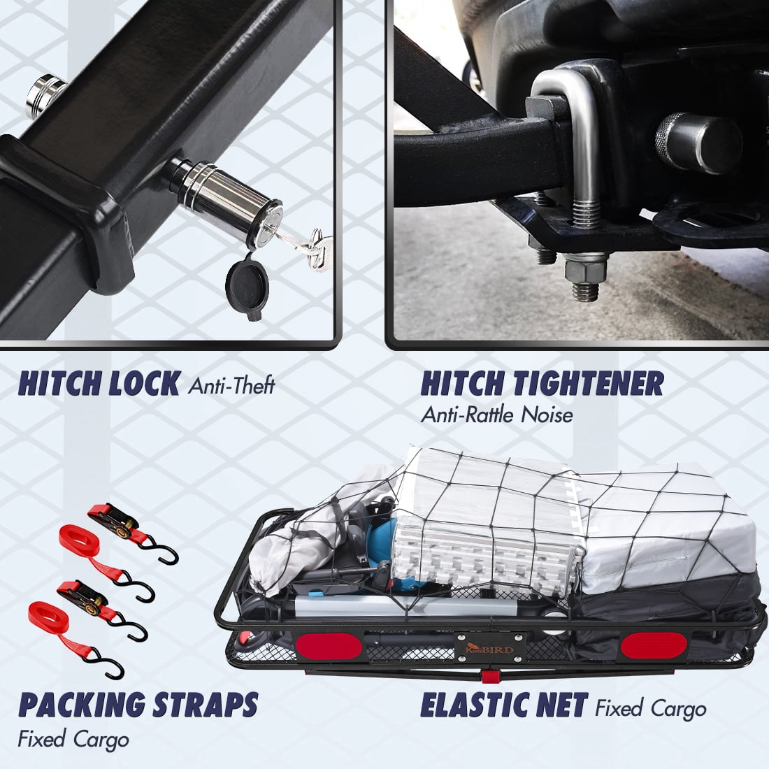 King Bird 60"x24"x6" Folding Hitch Cargo Carrier HD Steel for Trailer, Fits 2" Receiver