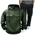 thumbnail image 2 of BiZtdJrK Lightning Prime Today Tracksuits for Men Solid Color Long Sleeve Tactical Hoodies and Casual Drawstring Cargo Sweatpants 2 Piece Sets Military Workout Jogging Suits Army Green S, 2 of 7