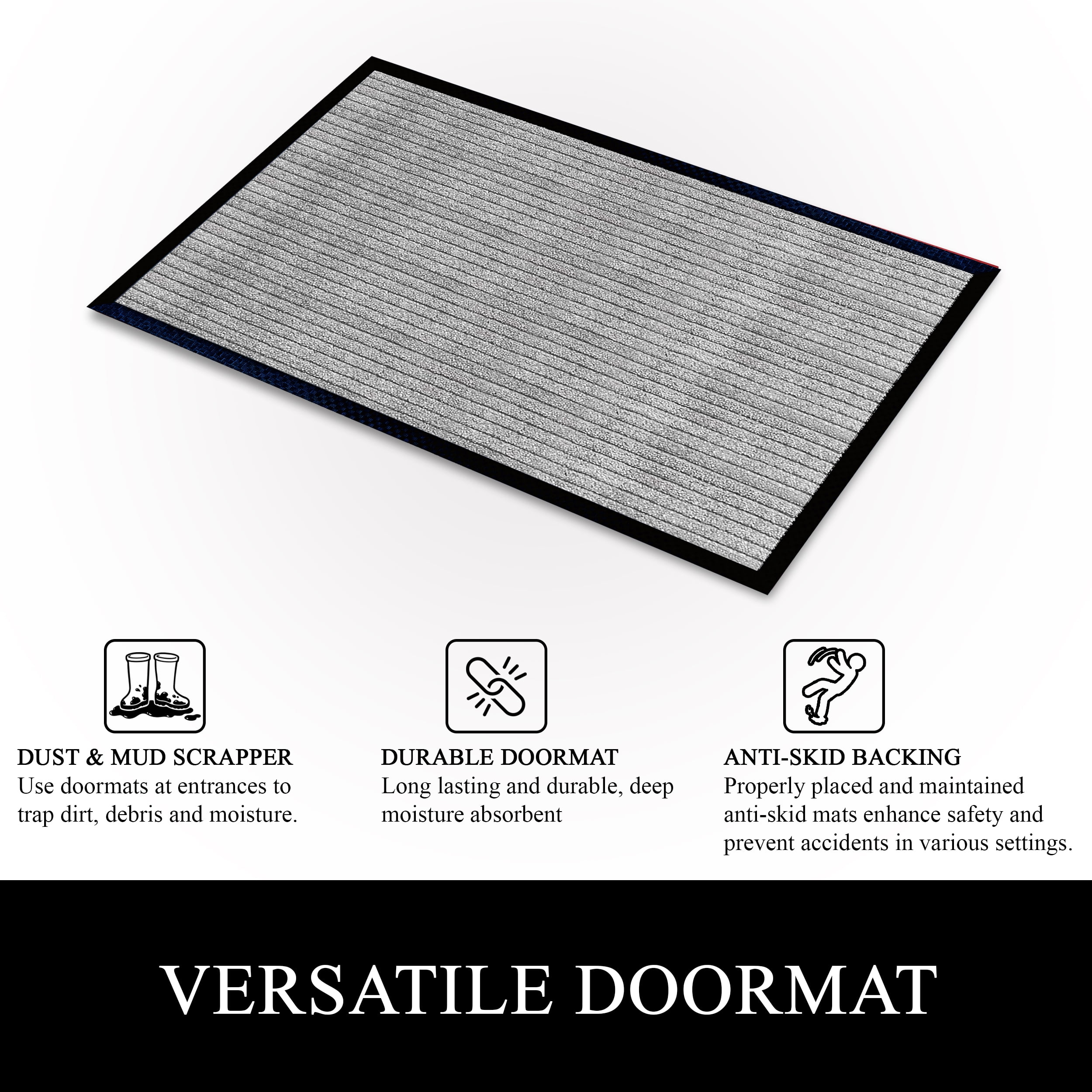 A1HC Indoor Outdoor Mat, Front and Back Entrance Welcome Mats, Front Door Patio Mats 47X71 Inches, Non-Slip Easy Clean Entrance Washable Large Size Doormat, Grey Stripe
