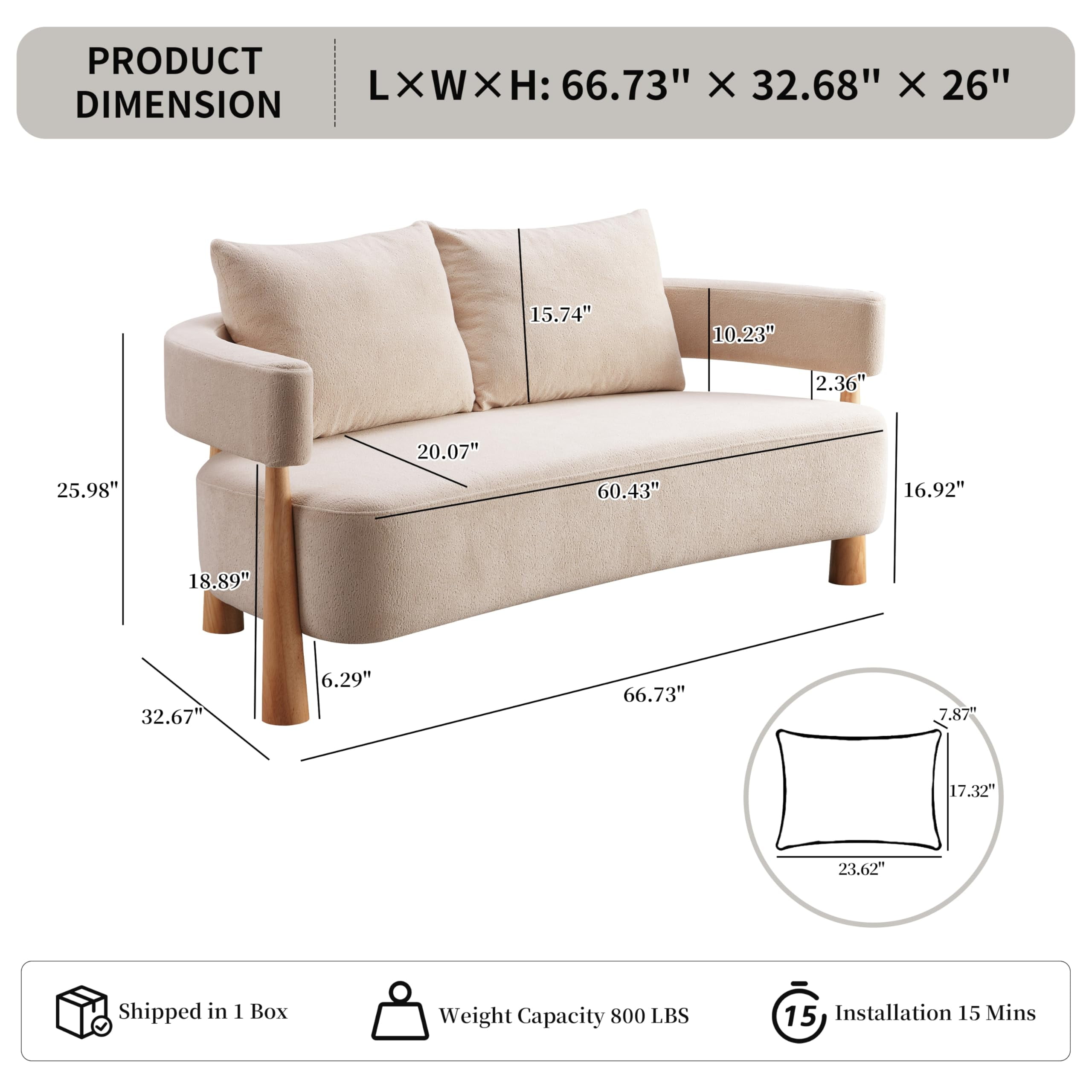 Loveseat Sofa with High-Resilience Cushions, Ergonomic Design with Arched Arms, Sturdy Hardwood Legs, Soft Velvet Upholstery, Includes Floor Protection Pads, Easy Assembly, Pebble