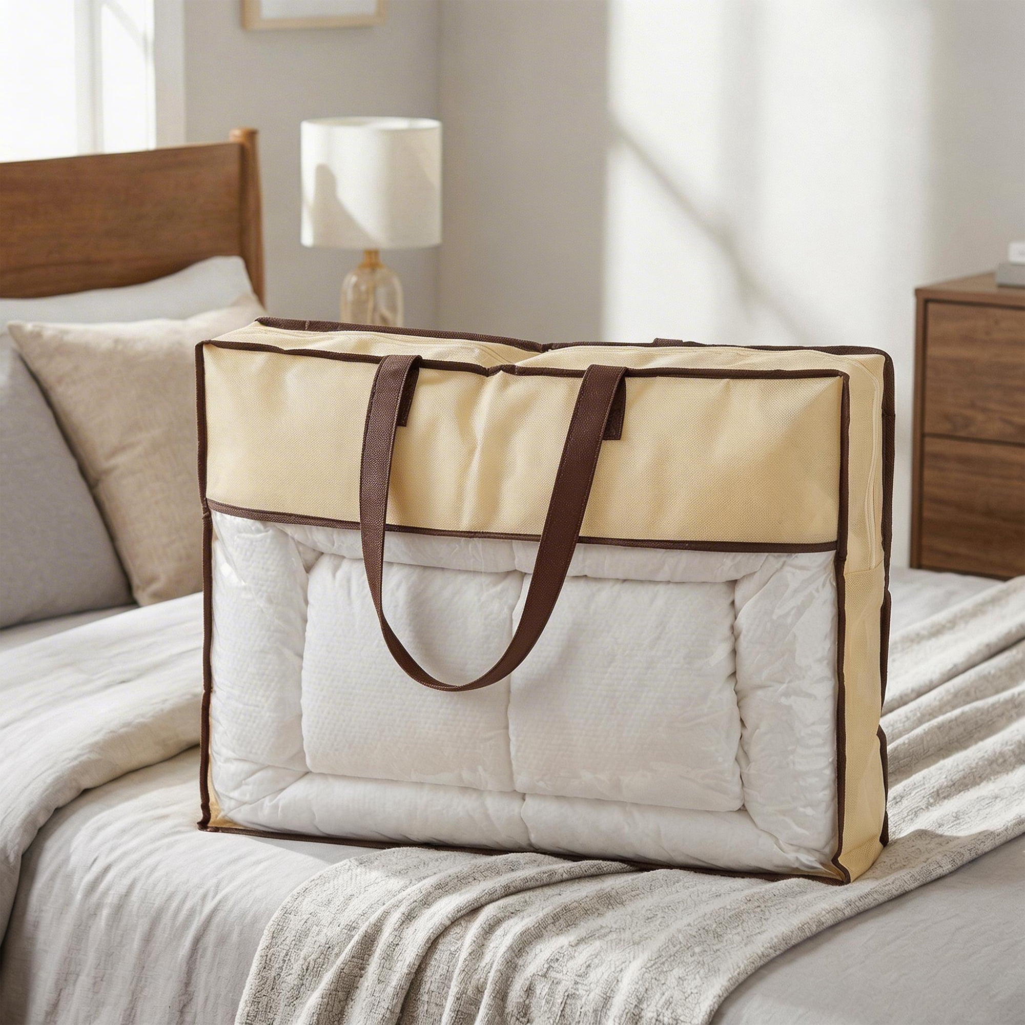 Unique Bargains Storage Bag for Organizing Clothing with Handles Beige 19.7"x25.6"x5.9"