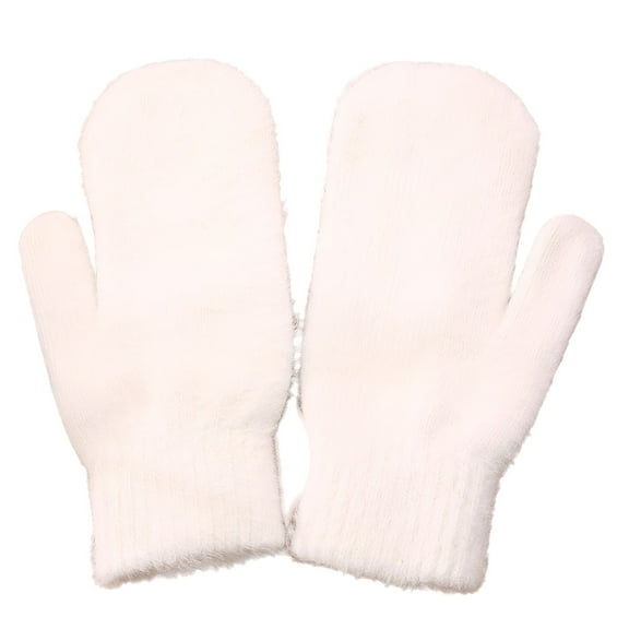 TELOLY 1 Pair Adults Mittens Thickened Stretchy Soft Fuzzy Cozy Cold Resistant Solid Color Windproof Winter Women Gloves for Outdoor, White