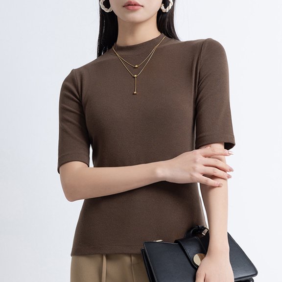 Women's Neck Fitted Tee 3/4 Sleeve Casual Basic T-Shirt for Layering Wear