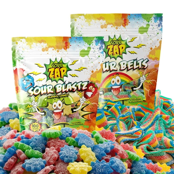 16 Ounces Pack | Sour Blastz, 8-Ounce Bag   Rainbow Sour Belts, 8-Ounce Bag