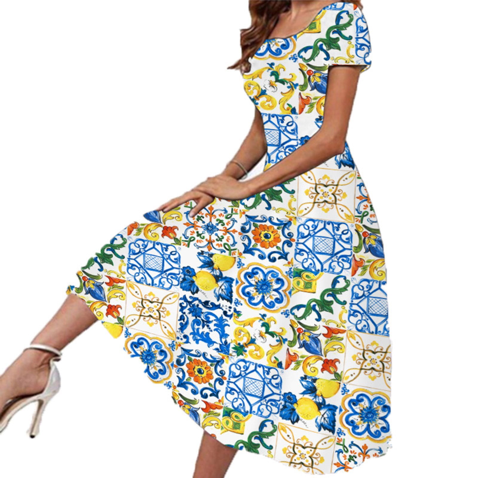 USSUMA Beach Dresses for Women Casual Summer A Line Swing Long Maxi Sun