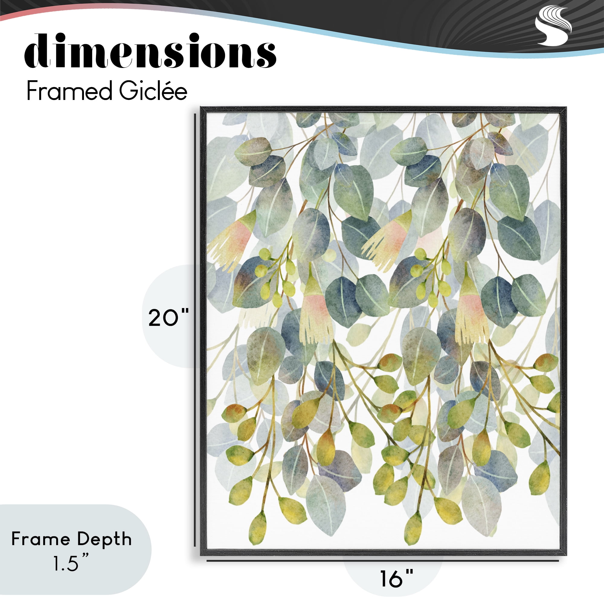 Stupell Industries Suspended Ivy Leaves Black Framed Giclee Art, design by Marcus Prime