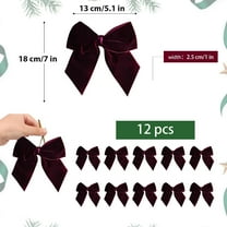 JeashCHAT 12 Pcs Christmas Velvet Bows, 5" x 7" Xmas Velvet Ribbon Bow Ornaments for Christmas Tree Garland Wreath Decorations, Gift Wrapping Bows for Candy Bags Gift Boxes