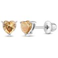 thumbnail image 1 of CZ Heart Solitaire Simulated Citrine Earrings Screw Back - Sterling Silver, 1 of 6