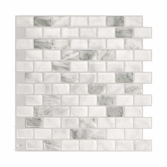 Smart Tiles Peel and Stick Backsplash, 5 Adhesive Tiles, Ravenna Grey/White, 9.79"x9.74"