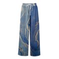 thumbnail image 4 of Women’s Loose Fit Geometric Print Wide Leg Pants with Elastic Drawstring Waist and Functional Pockets for Summer Casual Wear Blue L, 4 of 8
