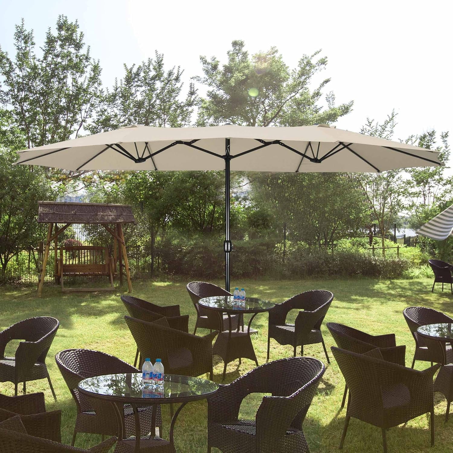 15x9 ft Patio Rectangular Market Umbrella w/ Wind Vent, Sand
