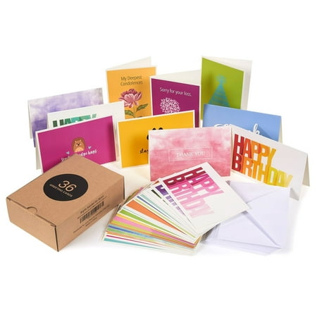 All Occasion Greeting Cards Box Set – 36-Pack Assorted Greeting Cards, 36 Unique Designs, Includes Happy Birthday, Sympathy, Thank You Cards, Envelopes Included, 4 x 6