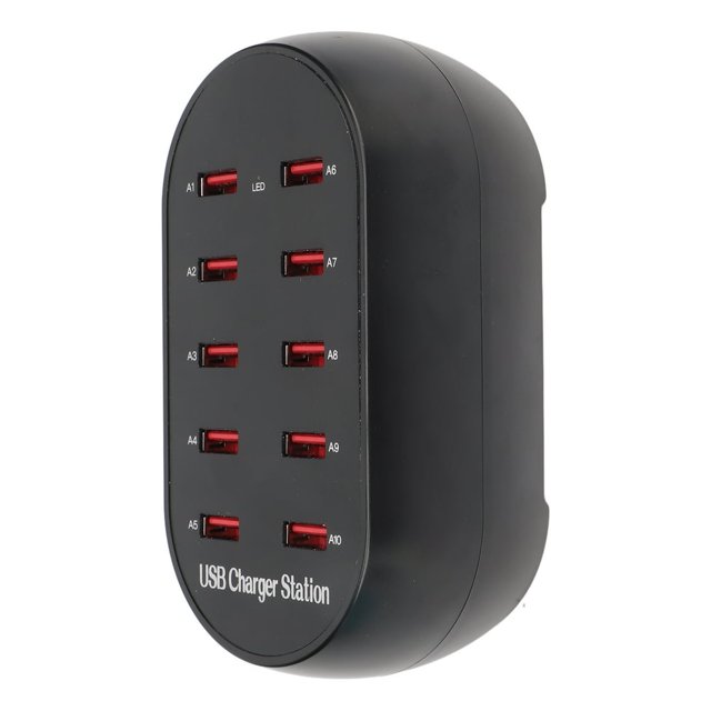 MesaSe USB Charging Station 10 Port Small Desktop USB Fast Charging Hub for Hotel Home Travel 100V to 240V Plug