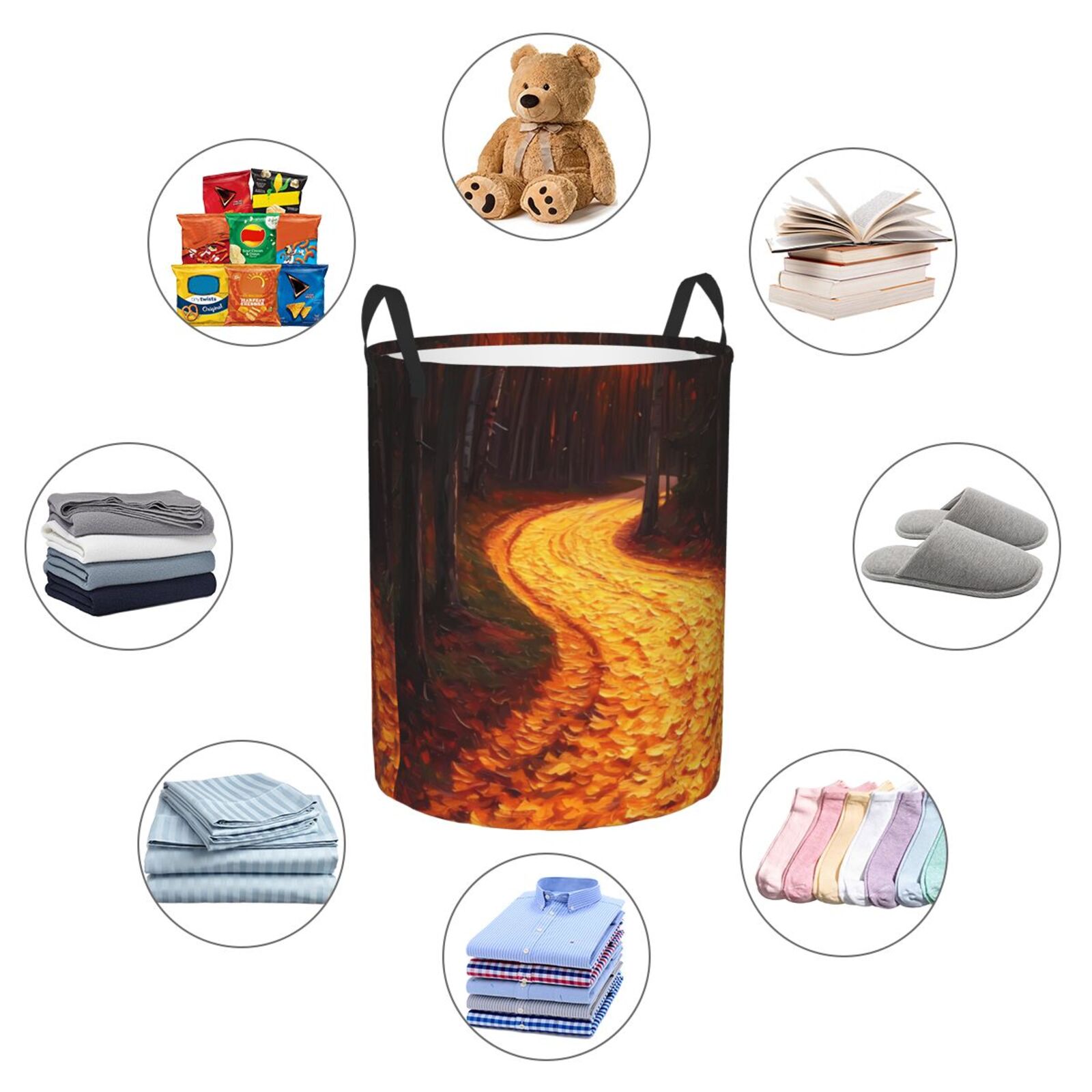 Large Laundry Basket with Handles - Serene Autumn Forest Path A Kids Baby Dirty Clothes Laundry Hamper for Bedroom Aesthetic