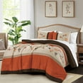 thumbnail image 6 of Chezmoi Collection Daphne Bed in a Bag California King 7-Piece Comforter Set with Sheets Luxury Autumn Floral Embroidery Orange/Brown/Taupe, 6 of 9