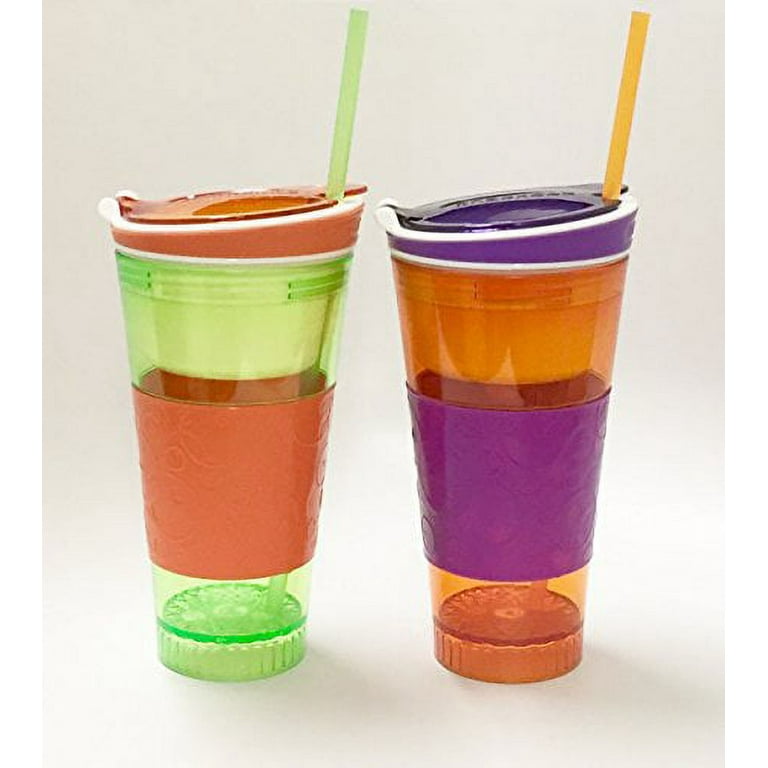 Snackeez Plastic 2 in 1 Snack & Drink Cup 2 Pack Green and Orange