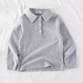 thumbnail image 4 of NOLDARES Toddler Boys' School Uniform Long Sleeve Polo Shirt, Button Closure, Comfortable, Breathable Fabric(Grey,6-7 Years), 4 of 4