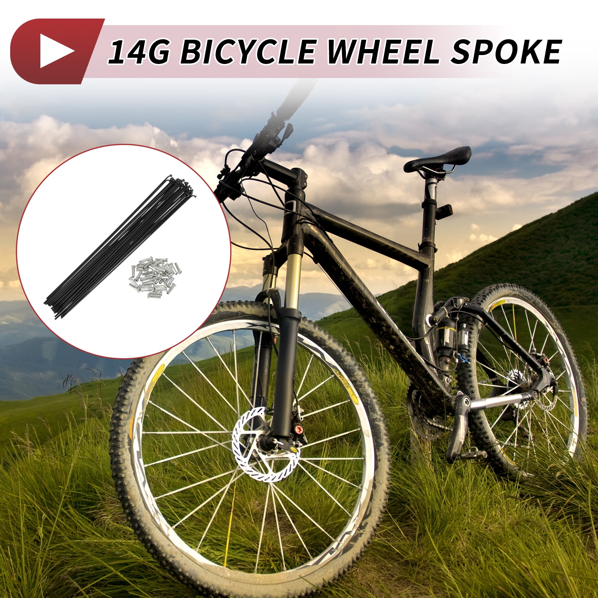 Unique Bargains 36Pcs J Bend with Nipple for MTB 14G Wheel Spokes Black 9.45"