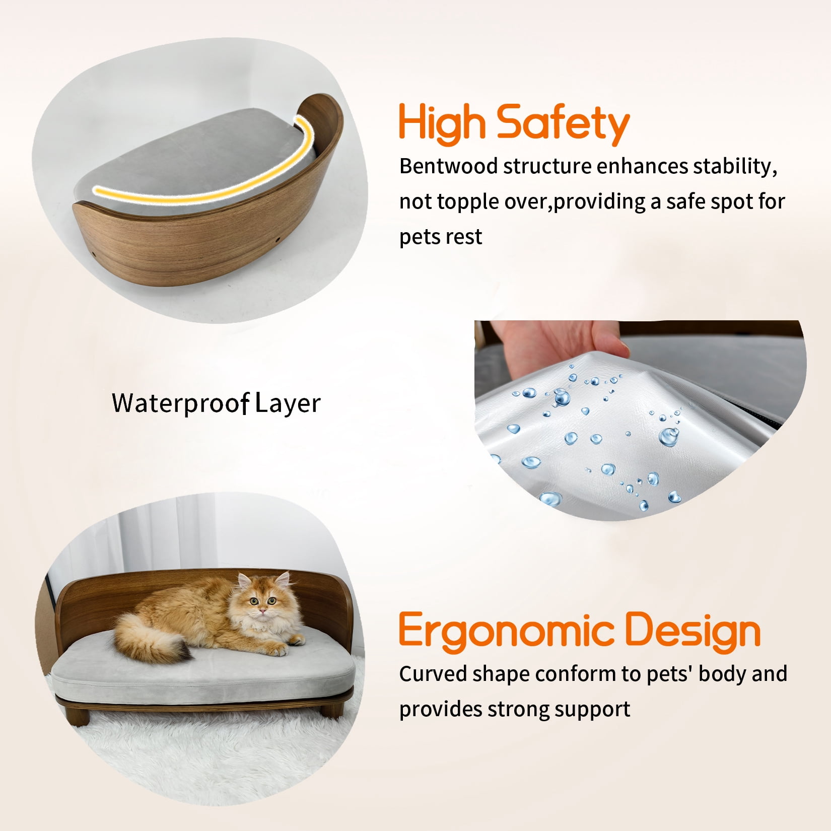 BingoPaw Elevated Pet Sofa Bed Wooden Cat Stool Bed for Small Dogs and Puppies, Waterproof, Removable Cozy Pad