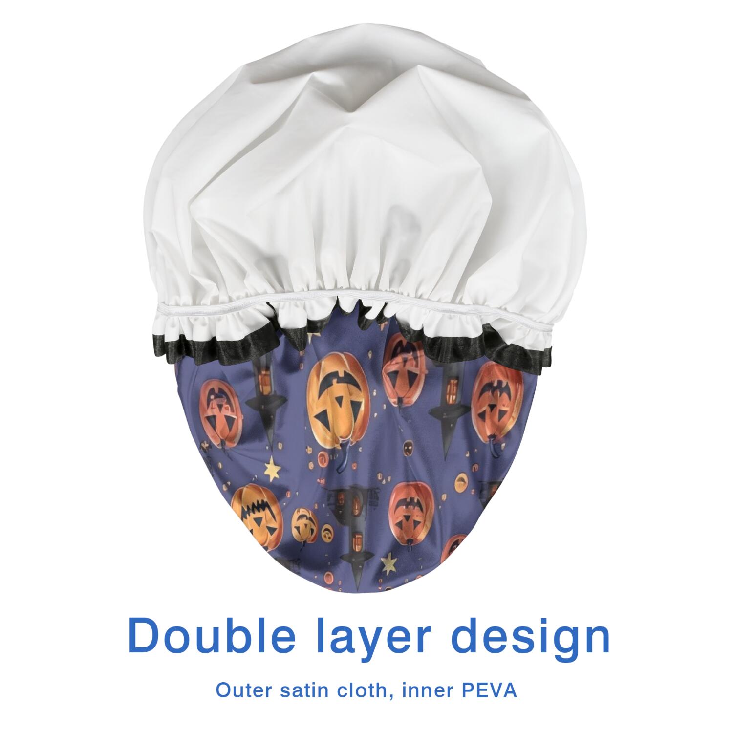 Shower Caps,Magical Pumpkin Castle Halloween Pattern Waterproof Shower Cap for Women 4 Pieces,Double Reusable Hair Cover for Shower PEVA Elastic Stretch Hem