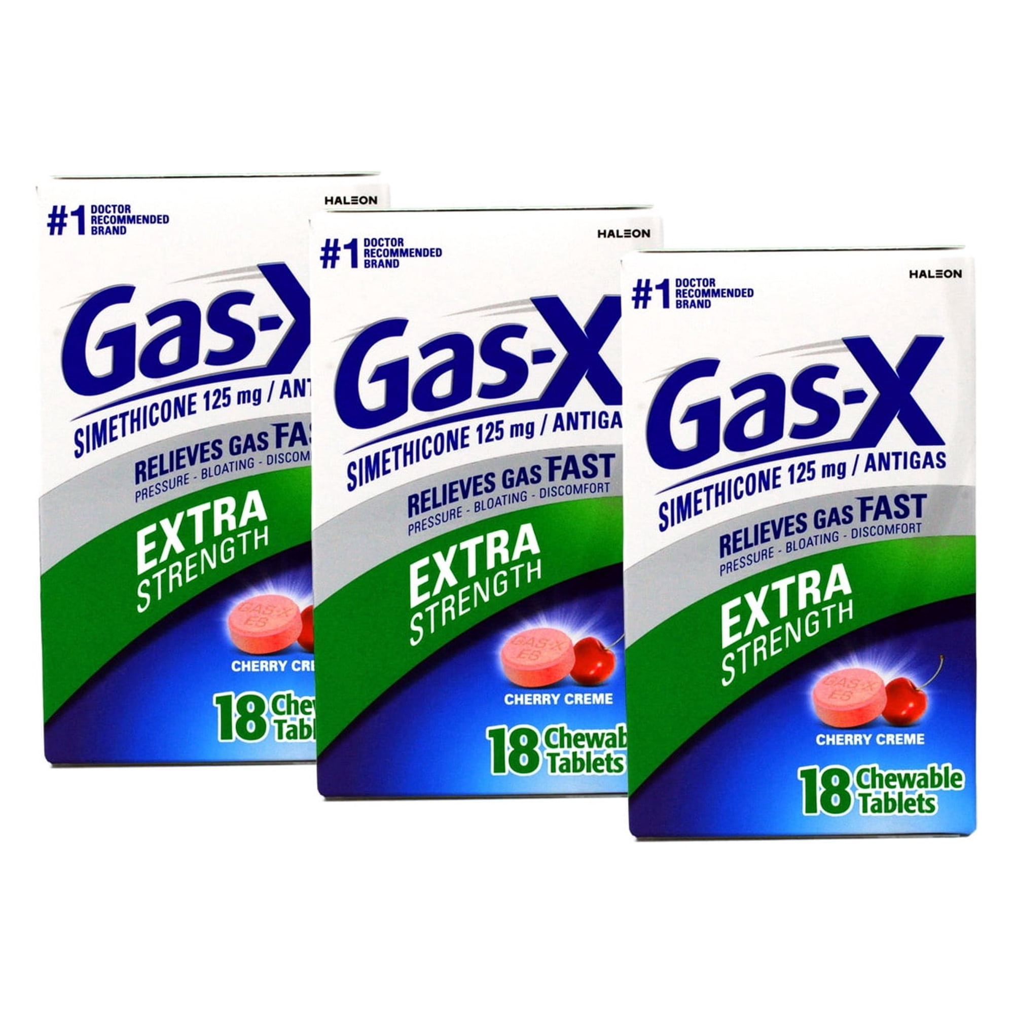 3 Pack - Gas-X Chewables Extra Strength Cherry Creme 18 Tablets Each