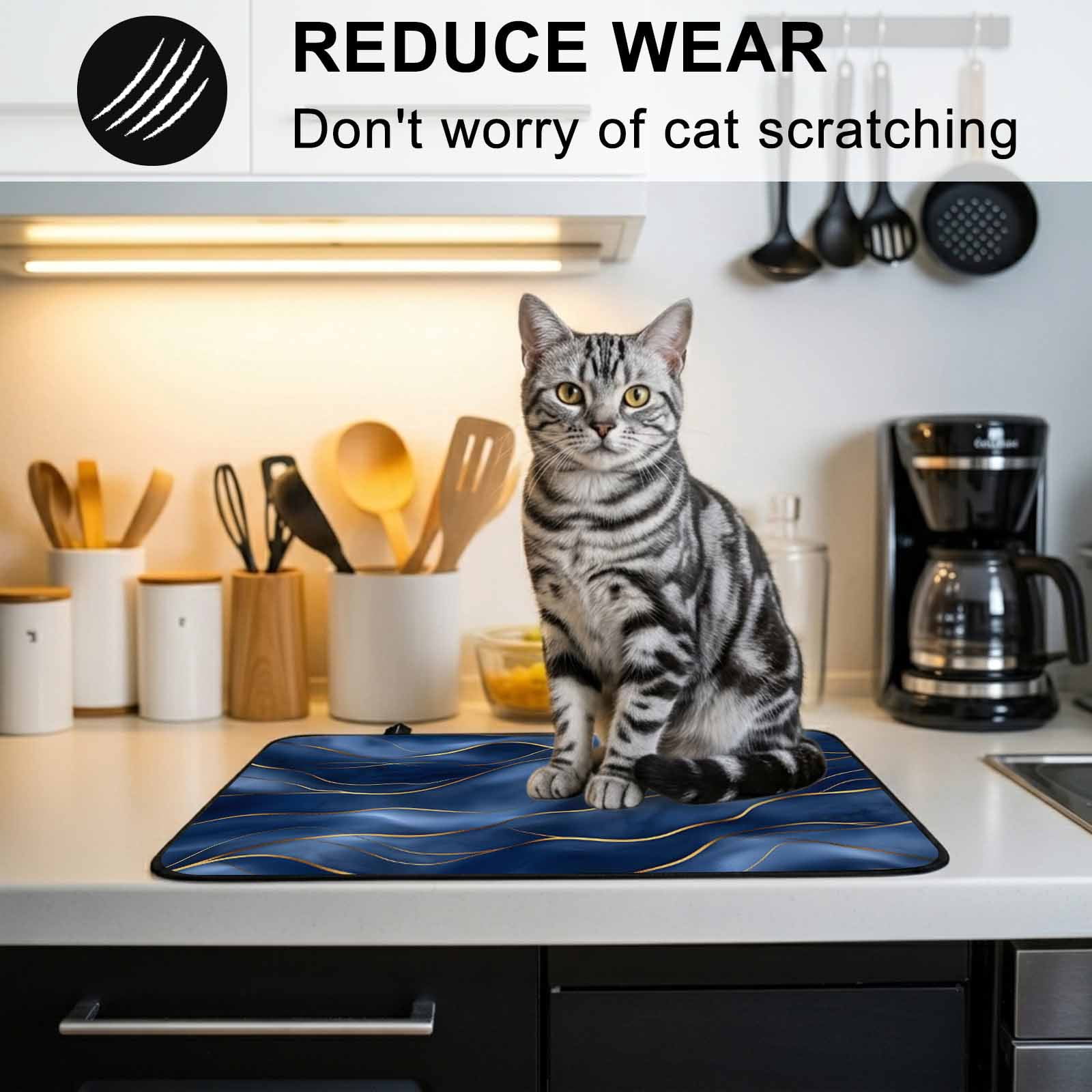 Navy Blue Marble Stove Top Cover for Electric Stove, Heat-proof & Non Slip Glass Top Stove Cover Protector, Abstract Modern Golden Geometric Kitchen Flat Cooktop Rubber Mat 24x21 Inches
