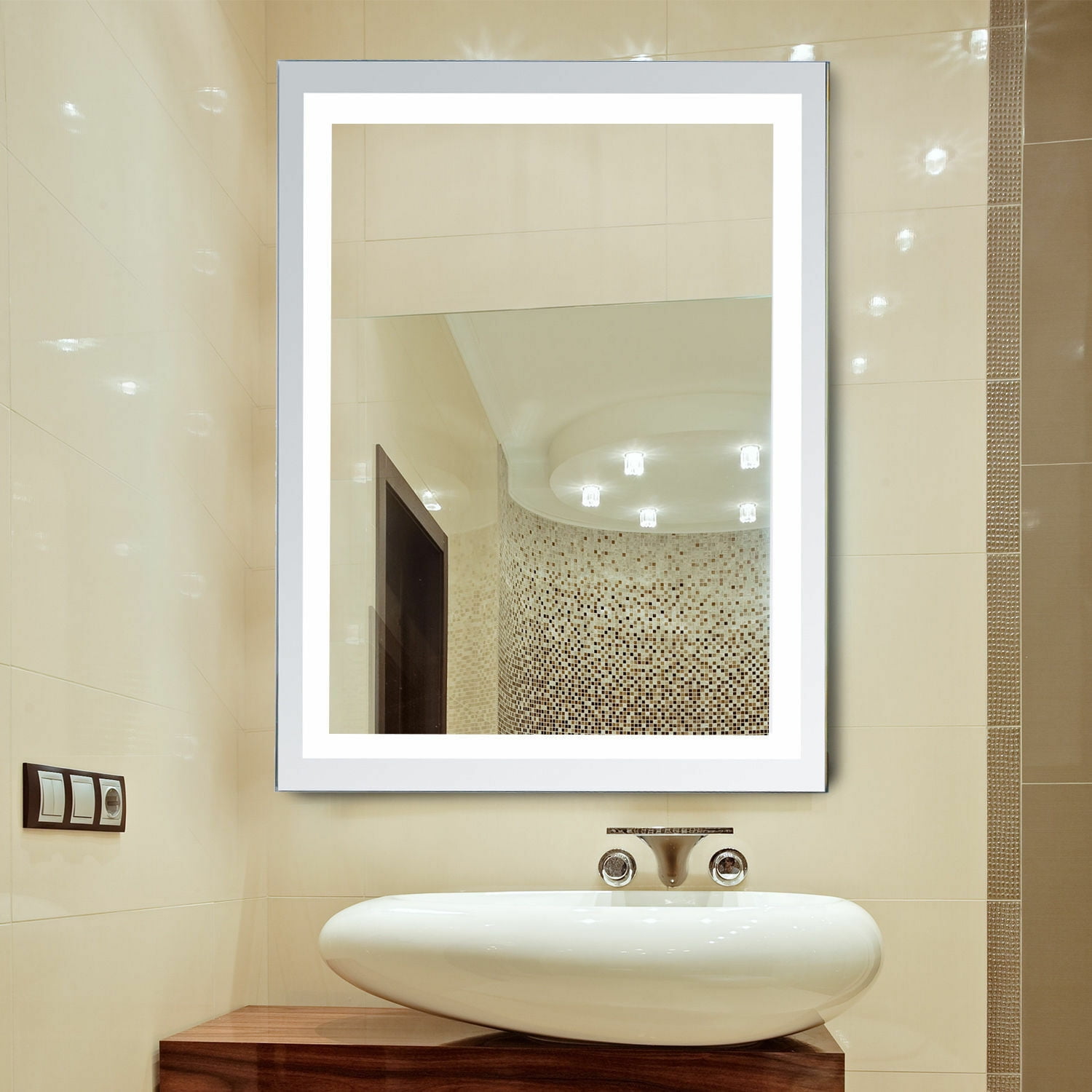 Details about   Illuminated Bathroom Mirror with Backlit LED Lights Wall Mounted Battery Powered 